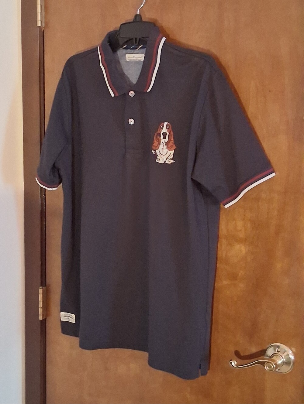 Hush Puppies Men’s 2L Polo Shirt Navy Embroidered Dog Logo 58 Short Sleeve